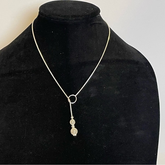 Jewelry - Elegant Silver Double Mesh Ball Lariat Necklace stamped 925 Silver